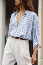 LINEN BLEND KNOTTED STRIPED SHIRT