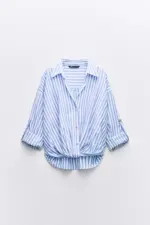 LINEN BLEND KNOTTED STRIPED SHIRT