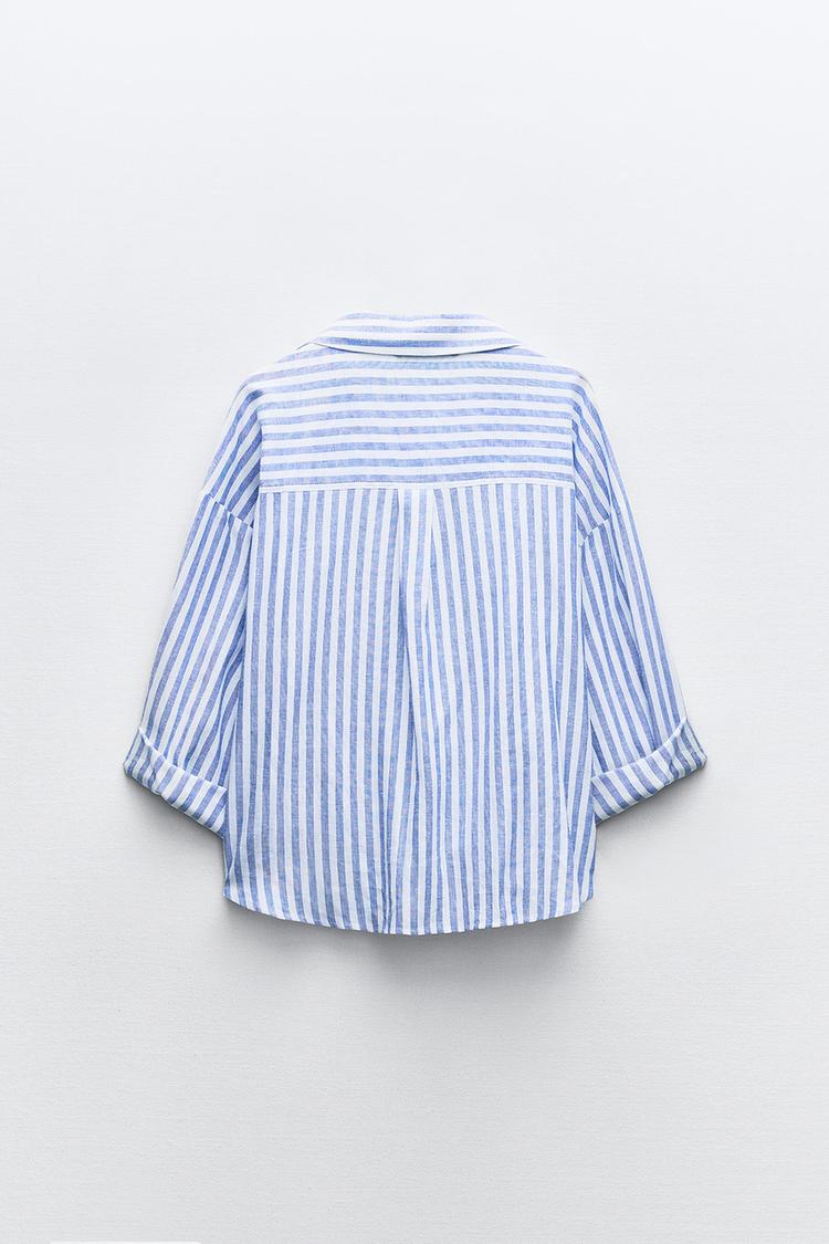 LINEN BLEND KNOTTED STRIPED SHIRT