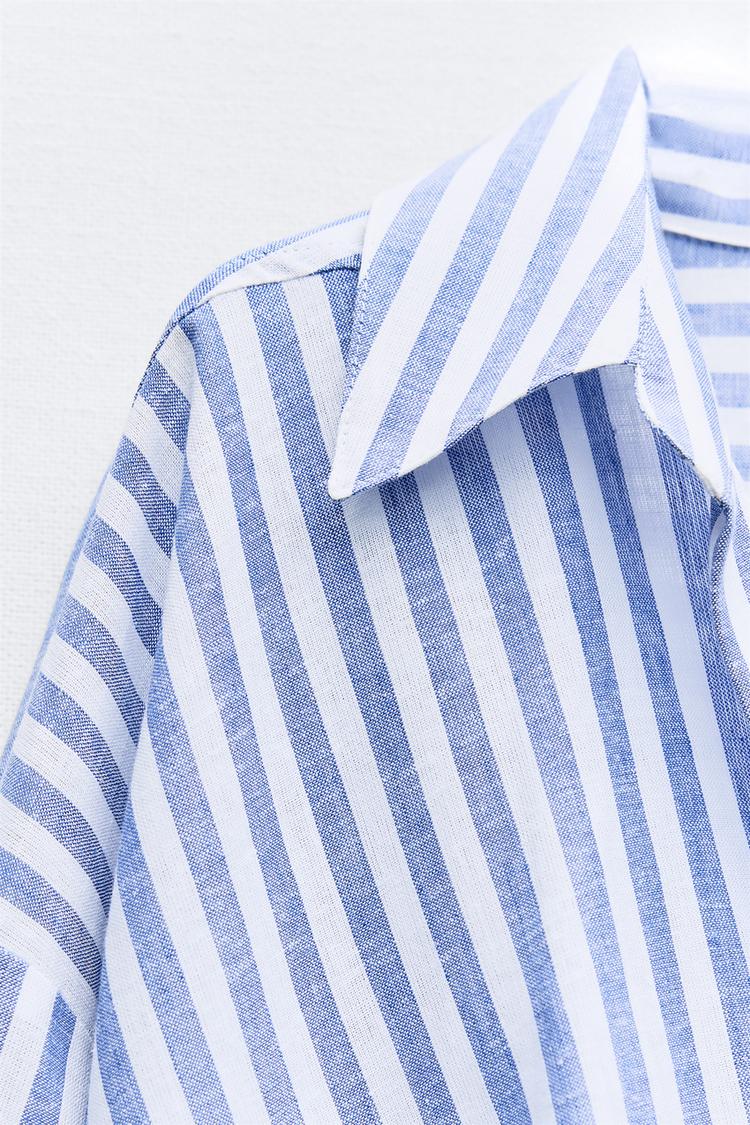 LINEN BLEND KNOTTED STRIPED SHIRT
