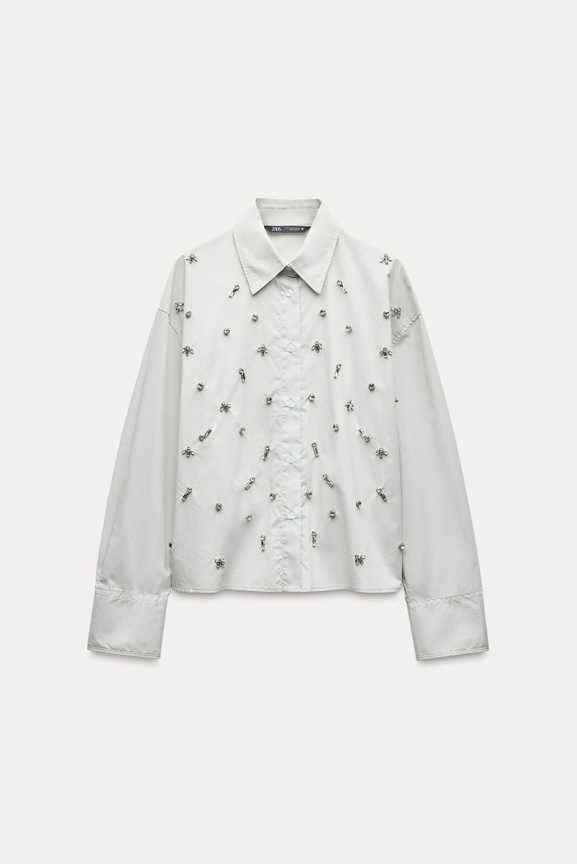 RHINESTONE POPLIN SHIRt