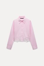 EMBROIDERED EYELET STRIPED CROPPED SHIRT
