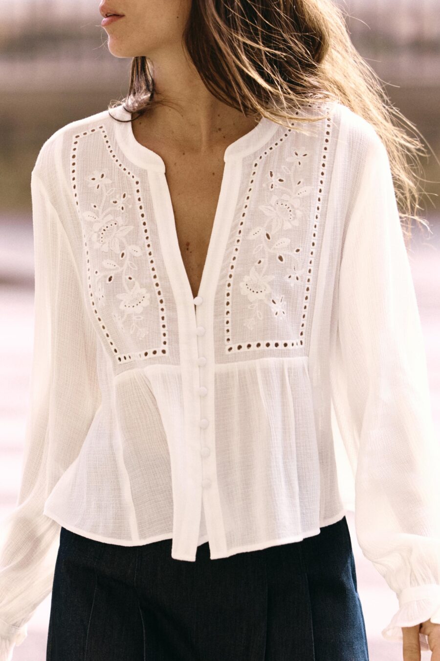 CROPPED BLOUSE WITH CUTWORK EMBROIDERY