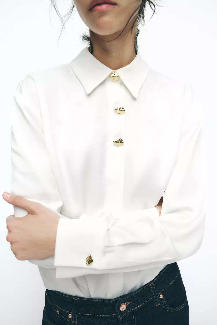 GOLD BUTTON SATIN EFFECT SHIRT