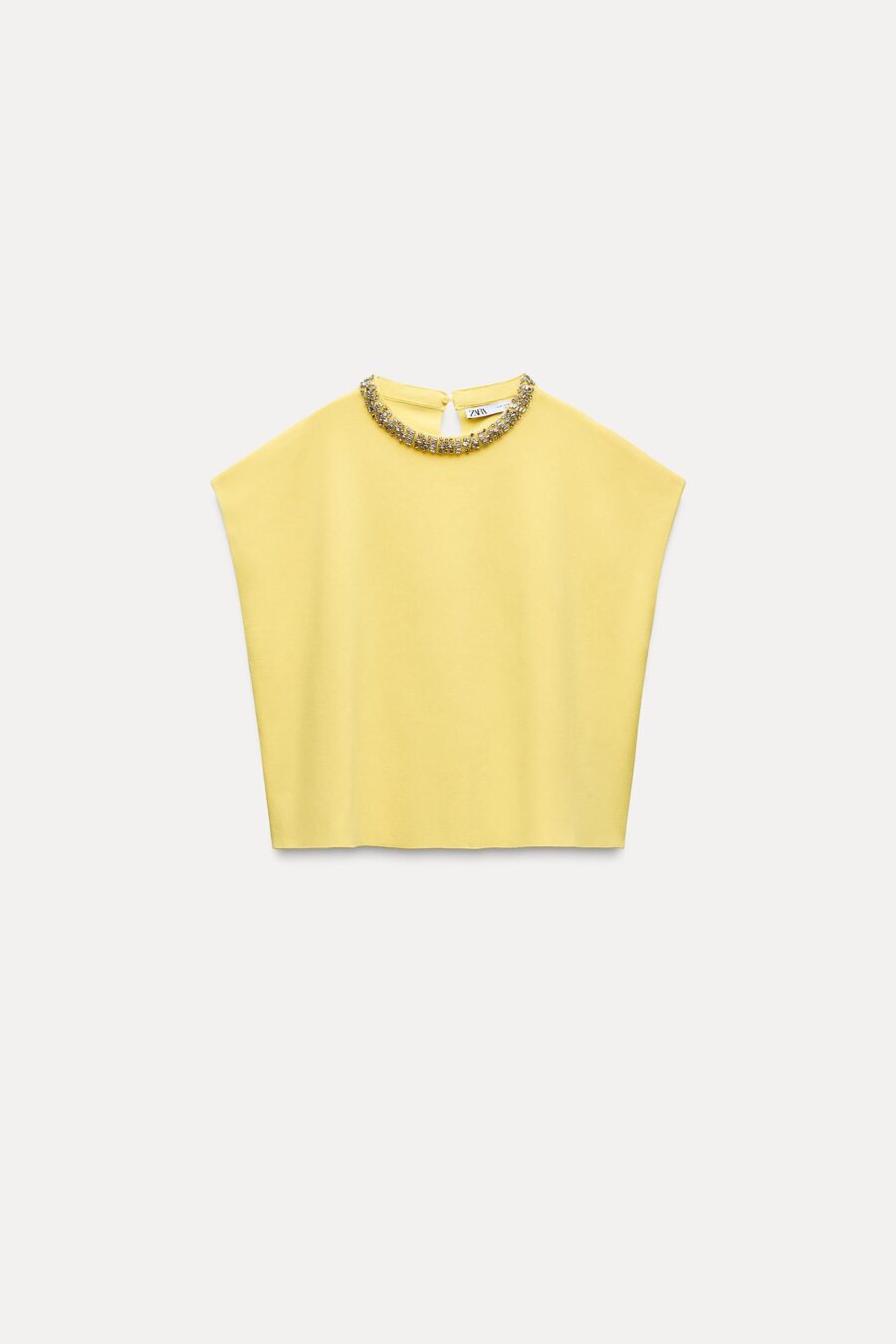 TOP IN MAGLIA A TINTA UNITA CON PERLINE GIOIELLO